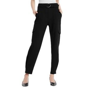 🆕 EXPRESS Super High Waisted Belted Tapered Black Cargo Pants NWT $98 Size 6